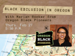 Event flyer features a portrait of the speaker and a map of Oregon